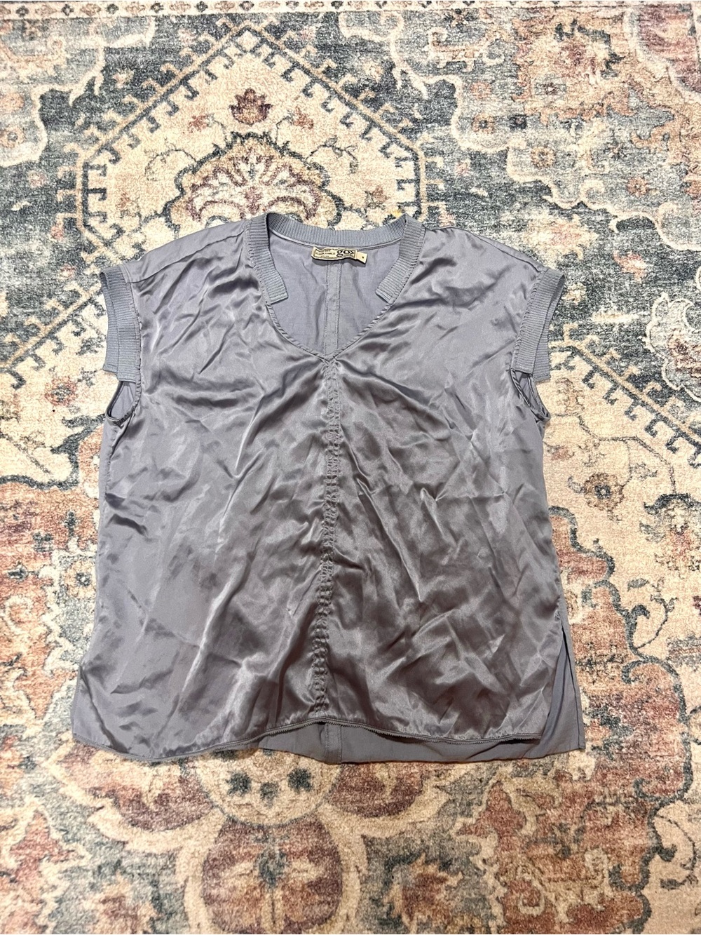 Ash Blue Silky V-Neck Sleeveless Top